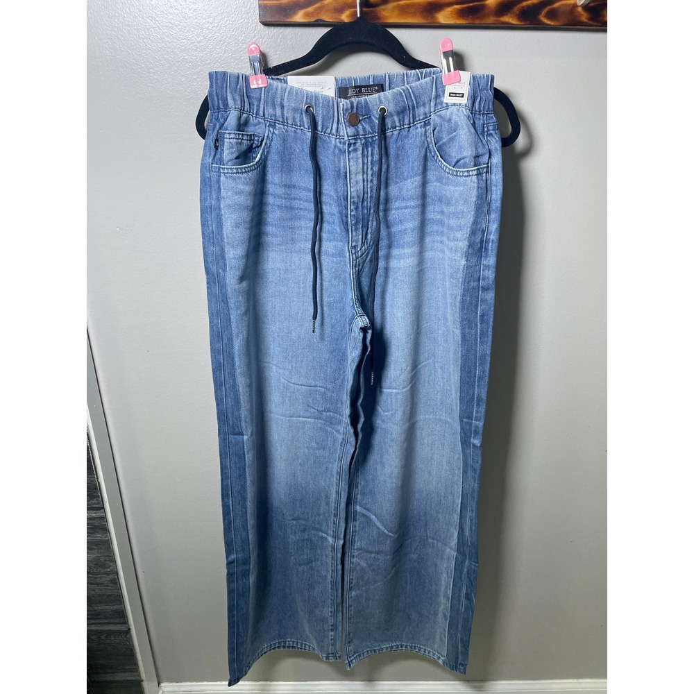 Judy Blue JB881005 High Waist Wide Leg Drawstring Jeans Medium Wash JB881005 1